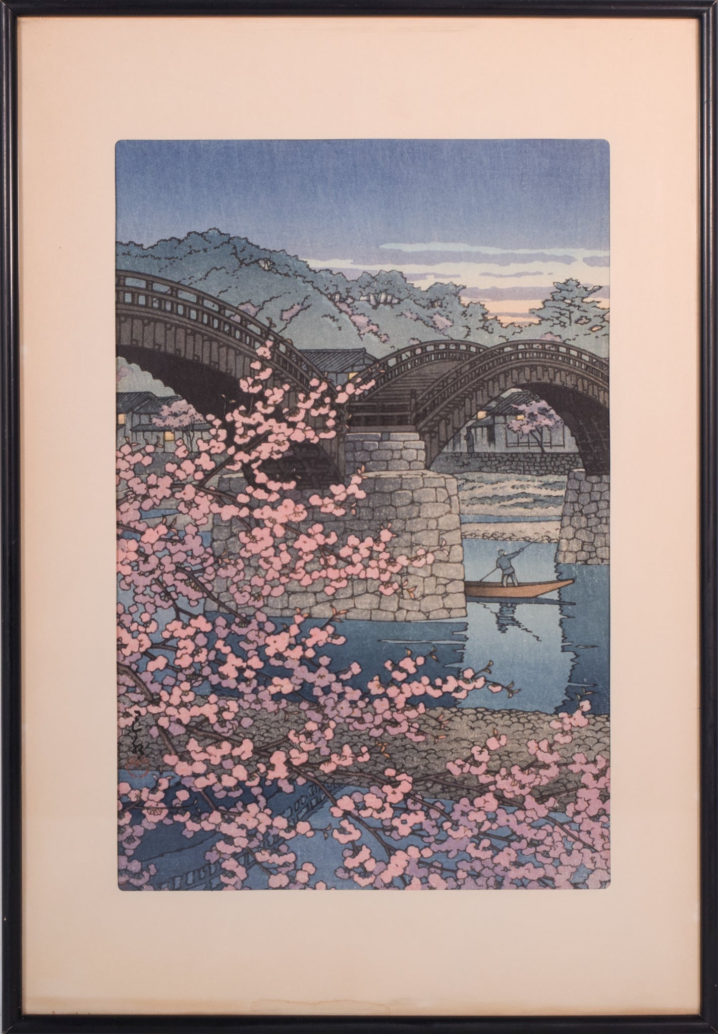Japanese Woodblock Print - "Spring Evening at Kintai Bridge" by Kawase Hasui