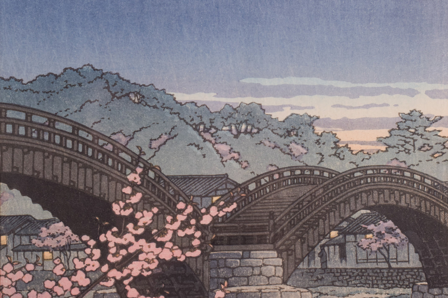 Japanese Woodblock Print - "Spring Evening at Kintai Bridge" by Kawase Hasui