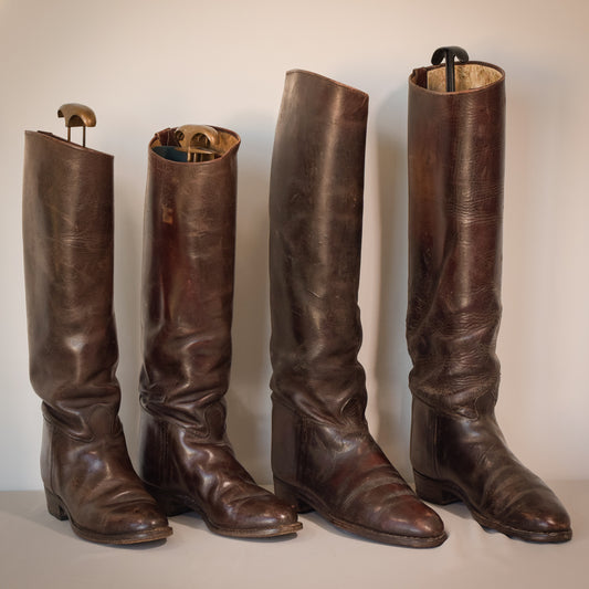 Antique Leather Riding Boots - Two pairs - Modern Decorative