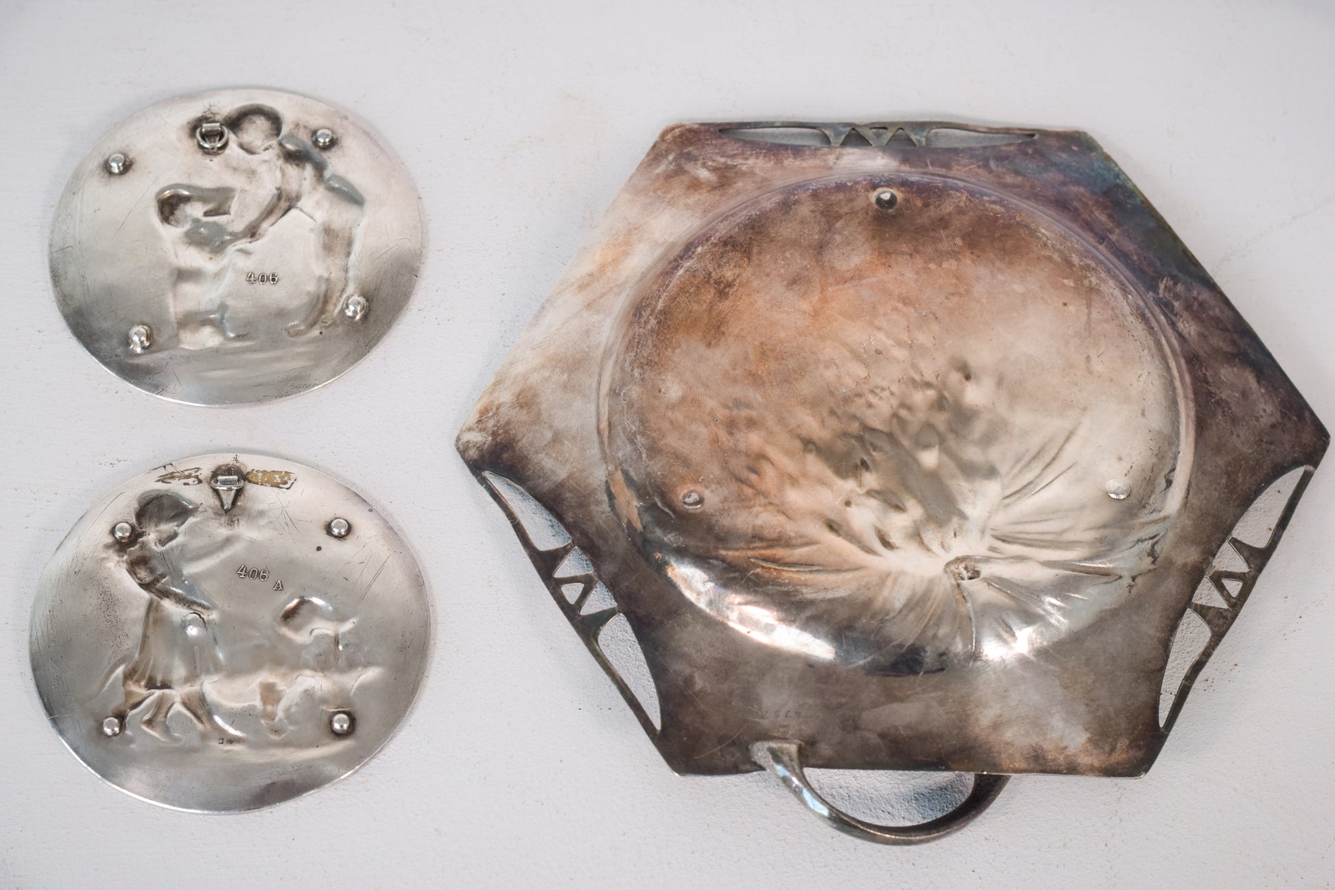 Three - Art Nouveau Pewter Dishes - Modern Decorative