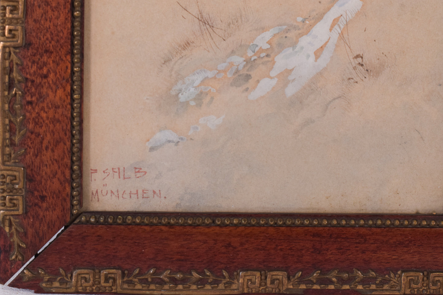 Snowscape Watercolour of a House mounted in a exquisite secessionist art Nouveau frame