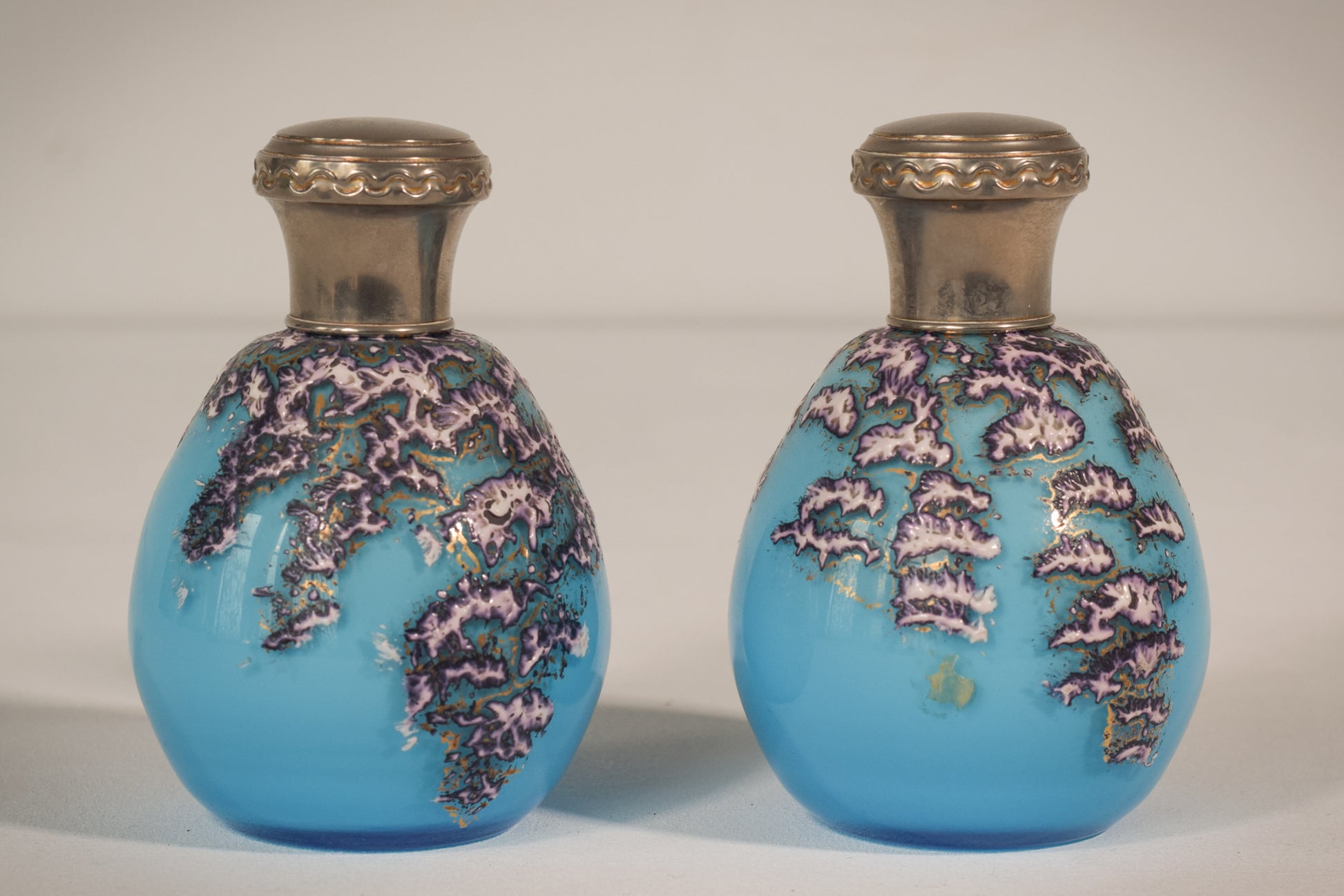 Pair of Enamelled Glass Perfume Bottles - Modern Decorative