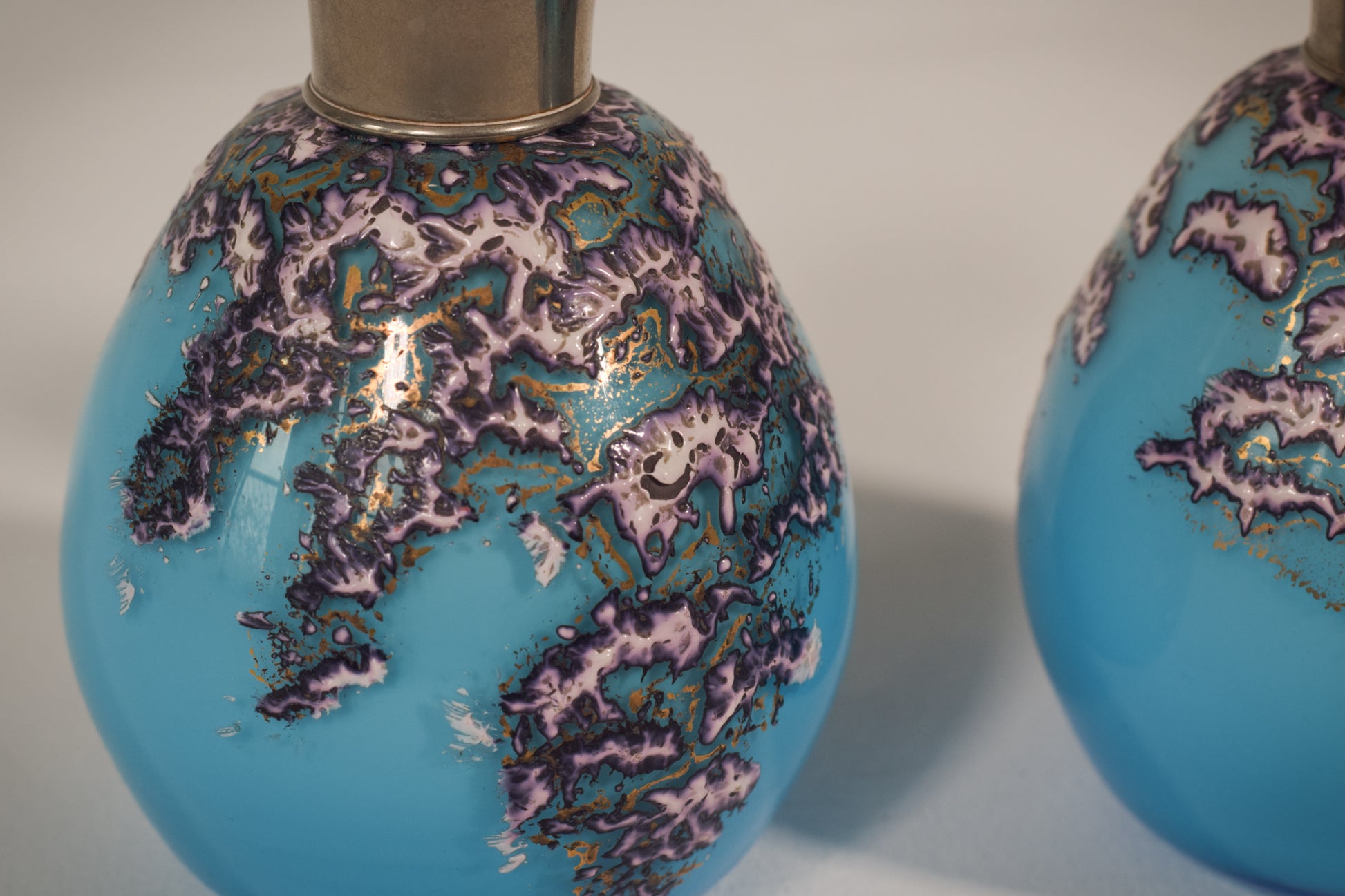 Pair of Enamelled Glass Perfume Bottles - Modern Decorative