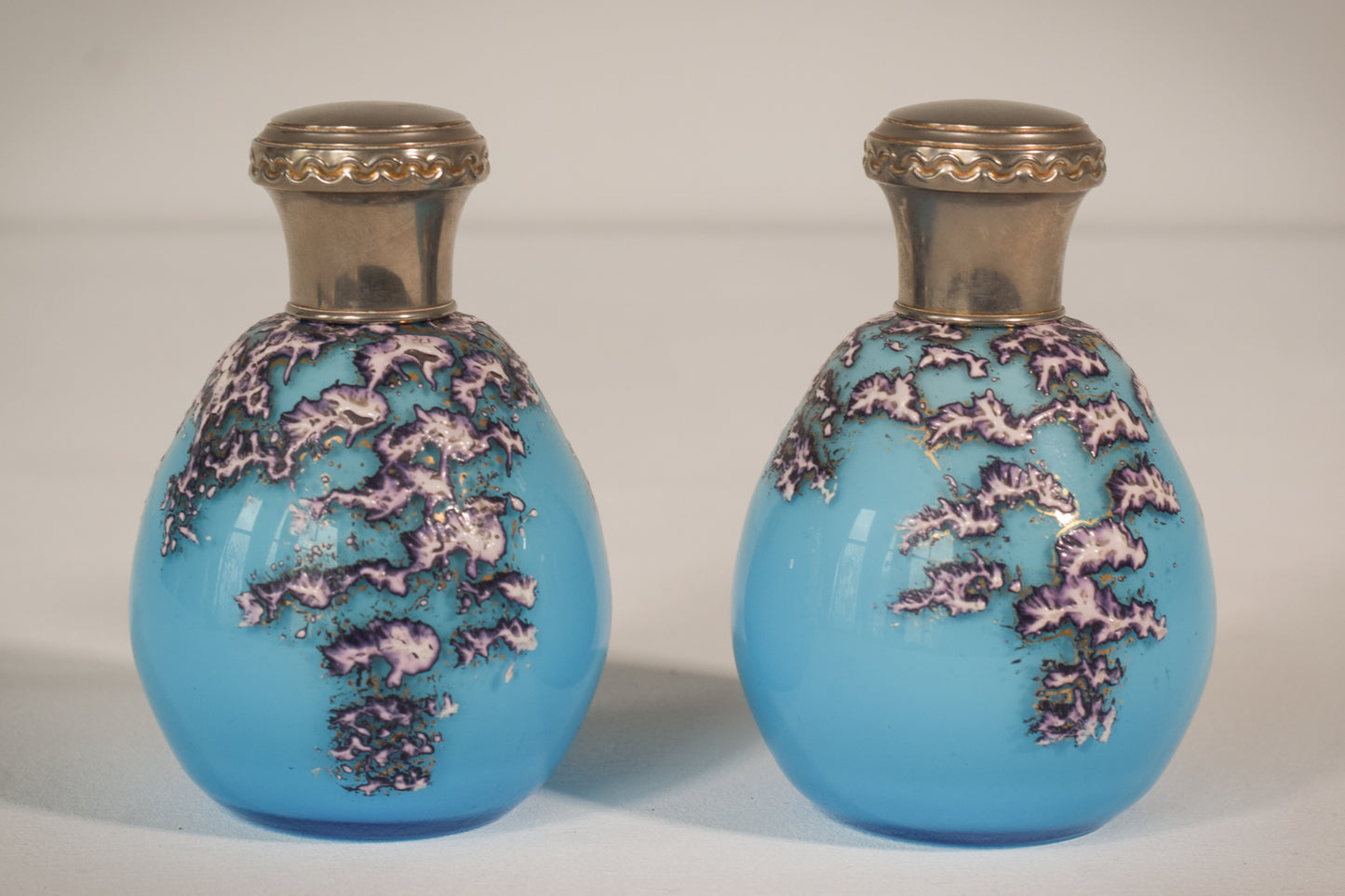 Pair of Enamelled Glass Perfume Bottles