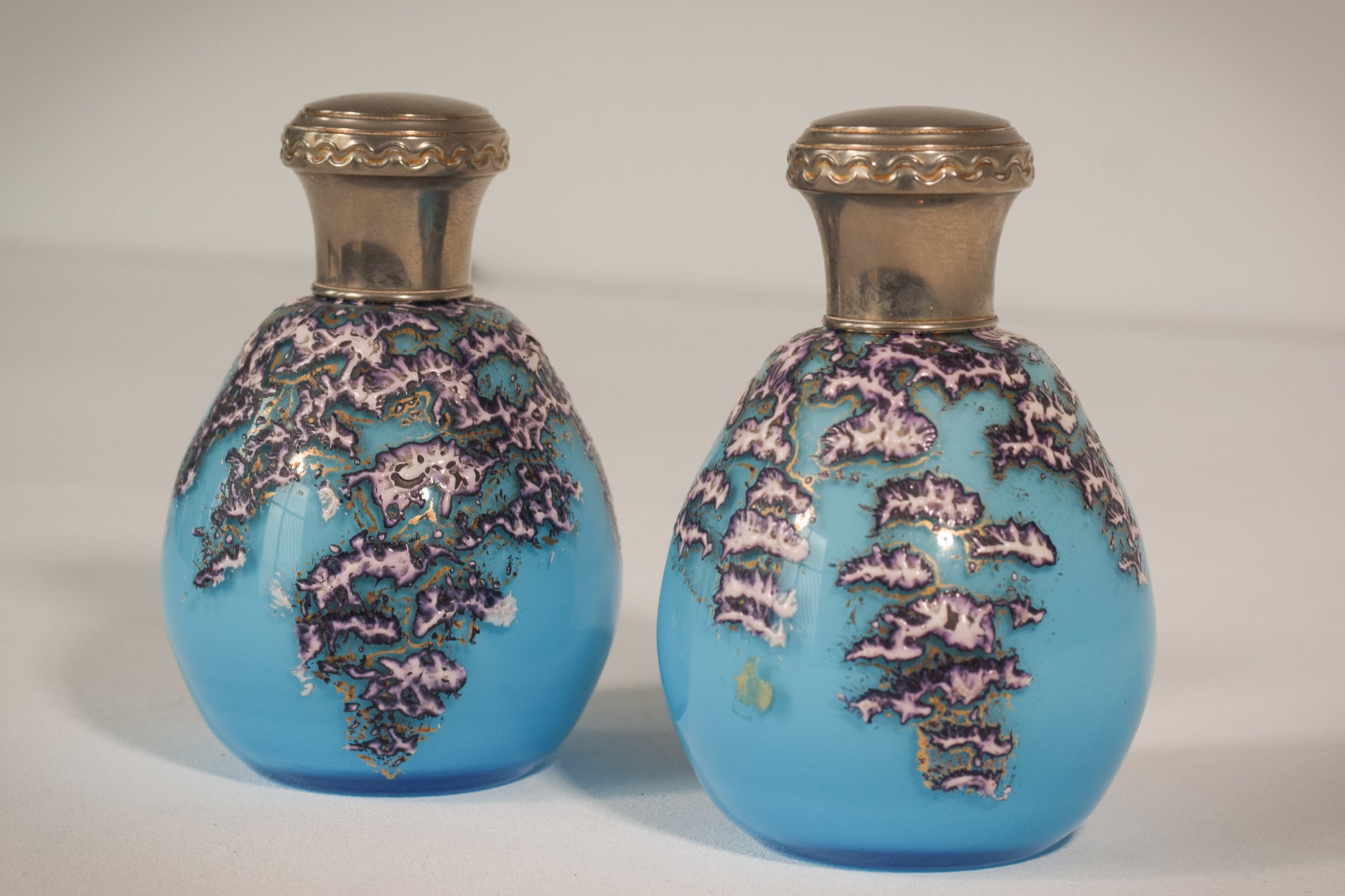 Pair of Enamelled Glass Perfume Bottles - Modern Decorative