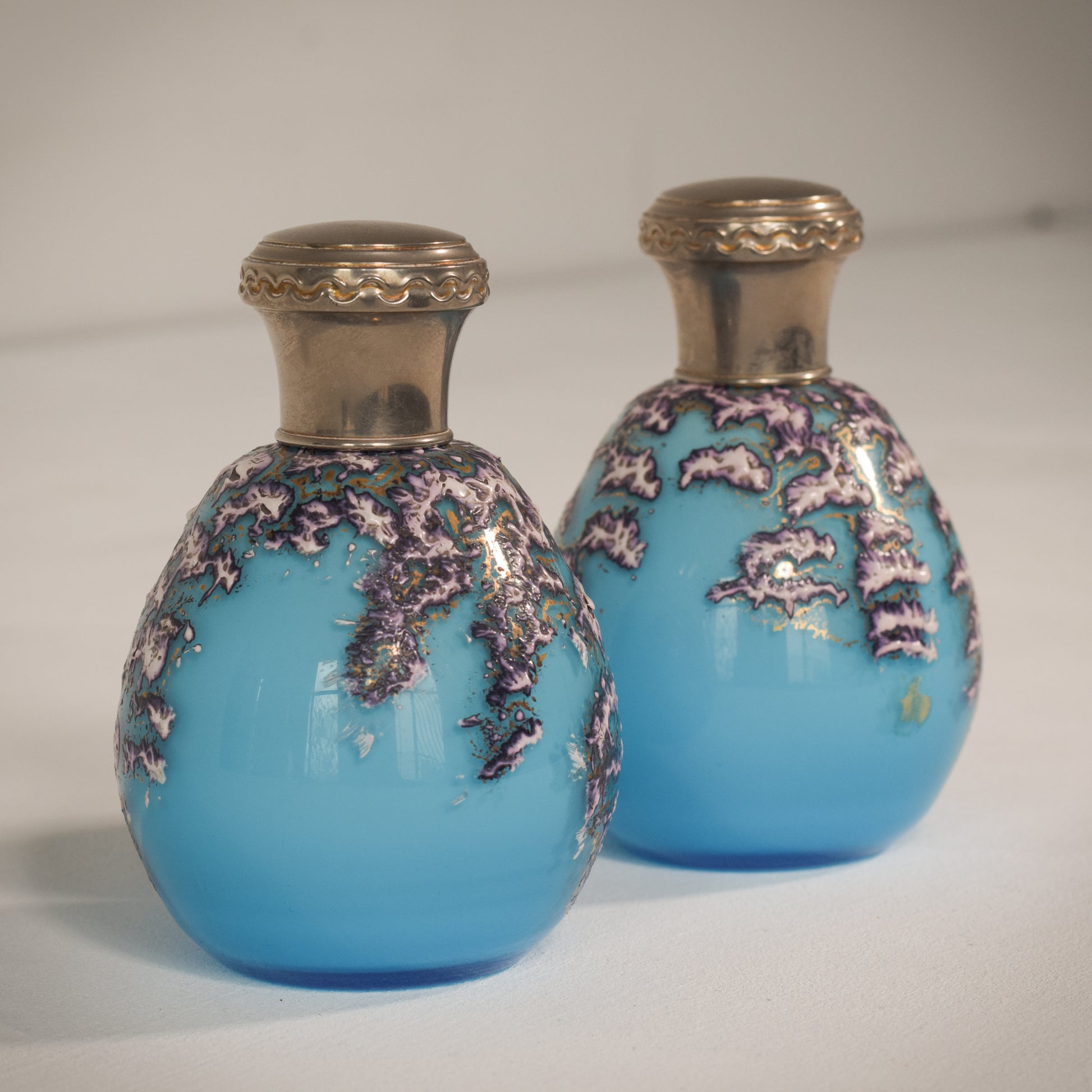 Pair of Enamelled Glass Perfume Bottles - Modern Decorative