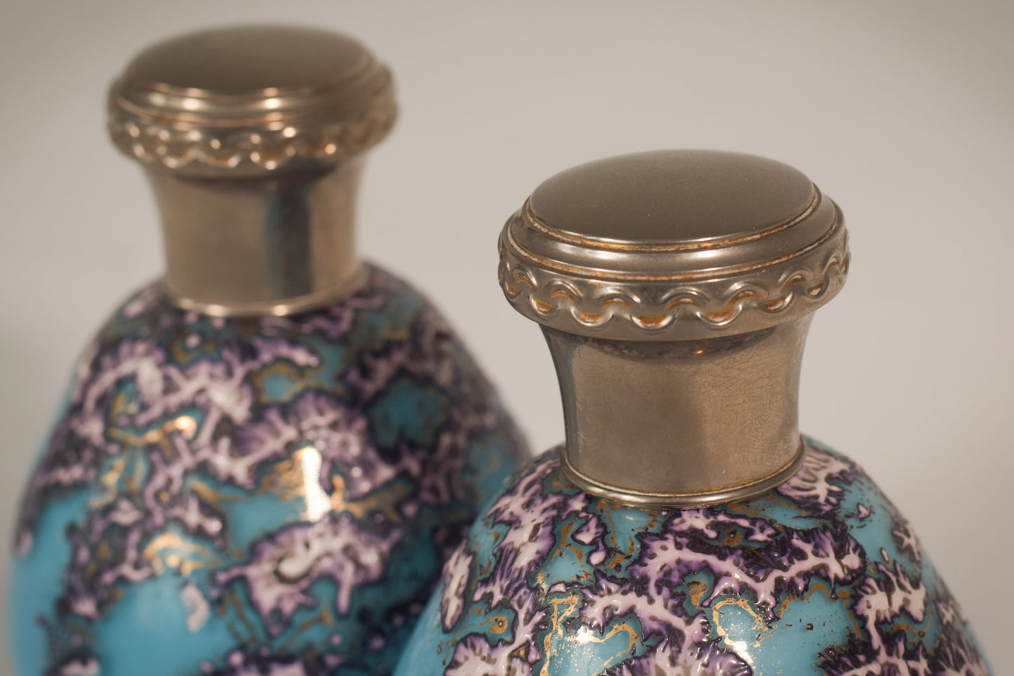 Pair of Enamelled Glass Perfume Bottles