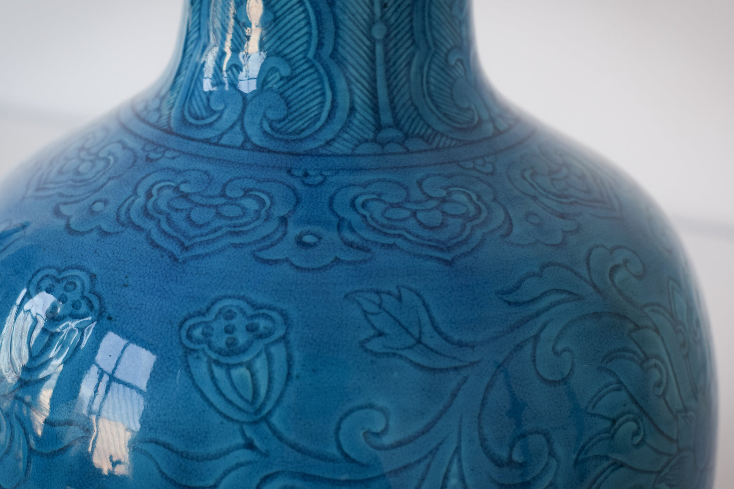 Large - Chinese Turquoise Glazed Lotus Bottle
