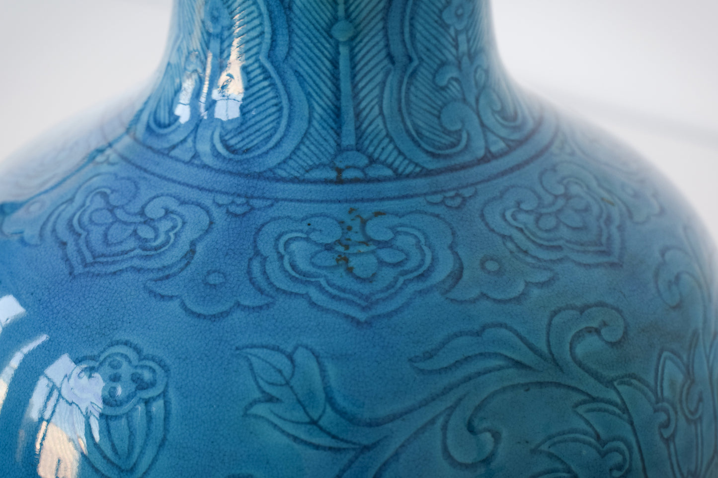 Large - Chinese Turquoise Glazed Lotus Bottle