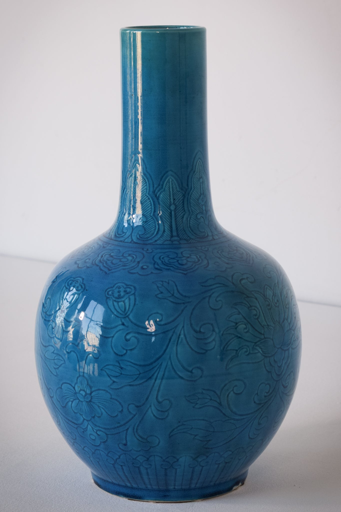 Large - Chinese Turquoise Glazed Lotus Bottle