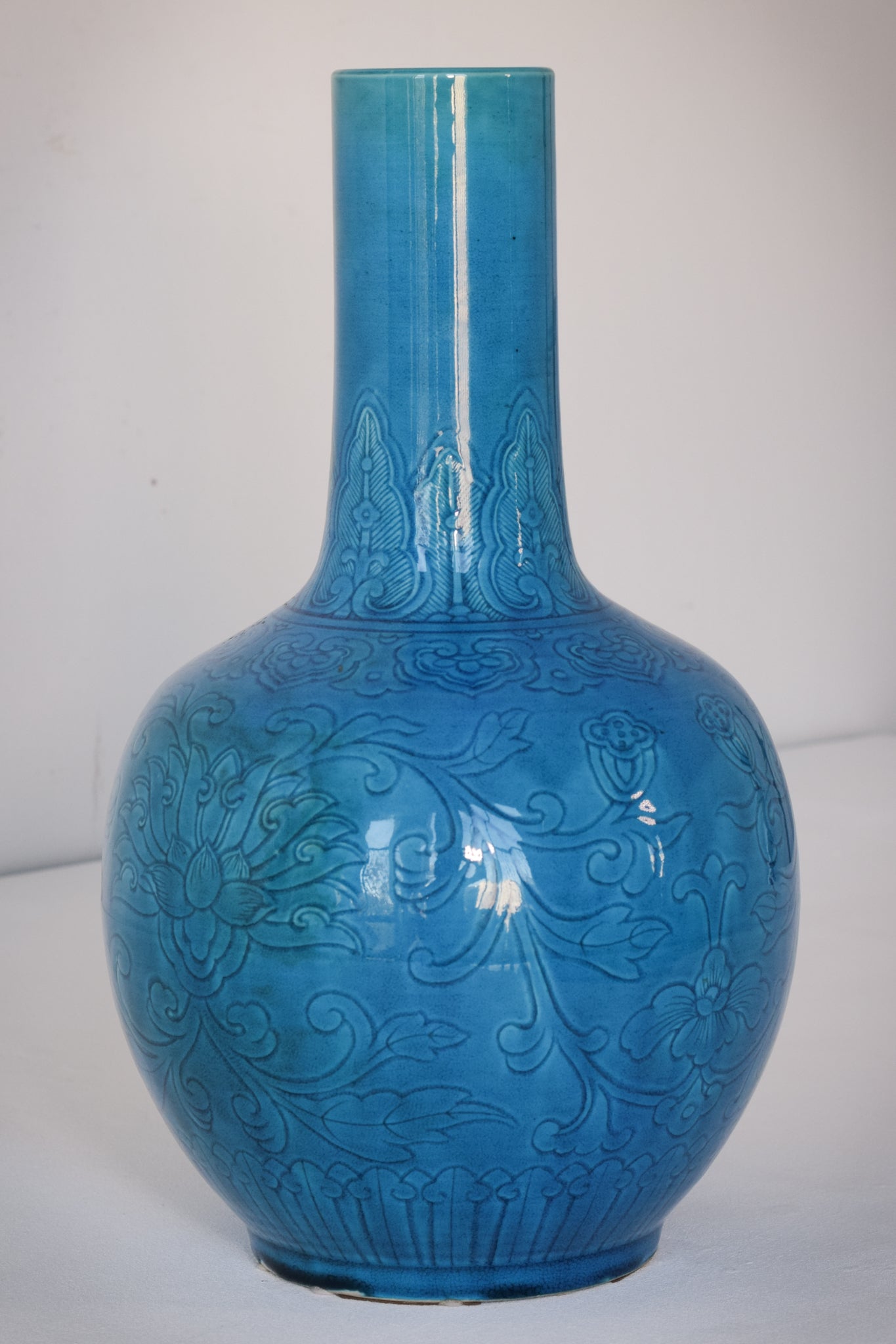 Large - Chinese Turquoise Glazed Lotus Bottle