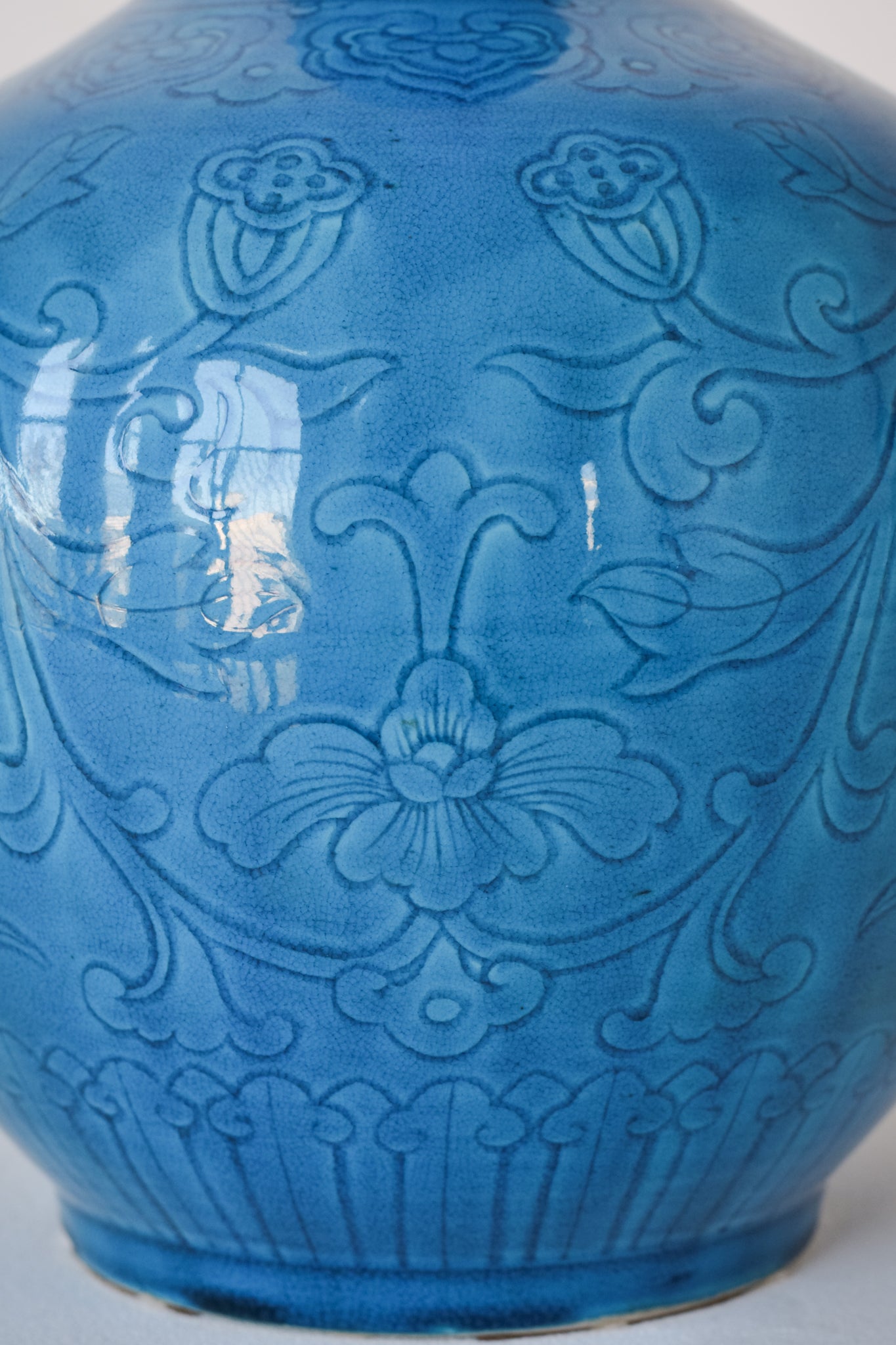Large - Chinese Turquoise Glazed Lotus Bottle