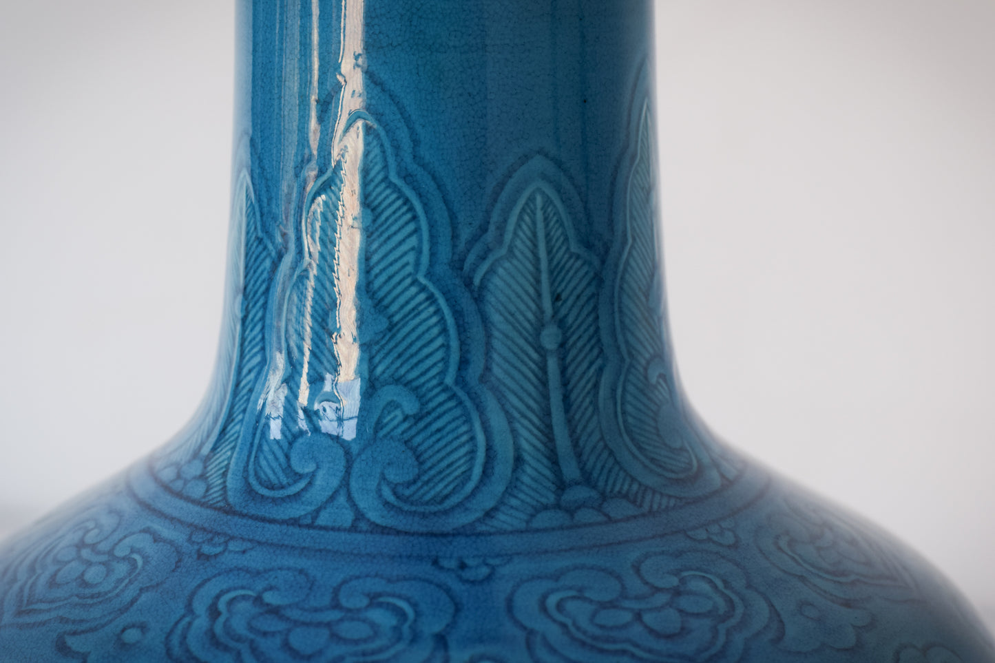 Large - Chinese Turquoise Glazed Lotus Bottle