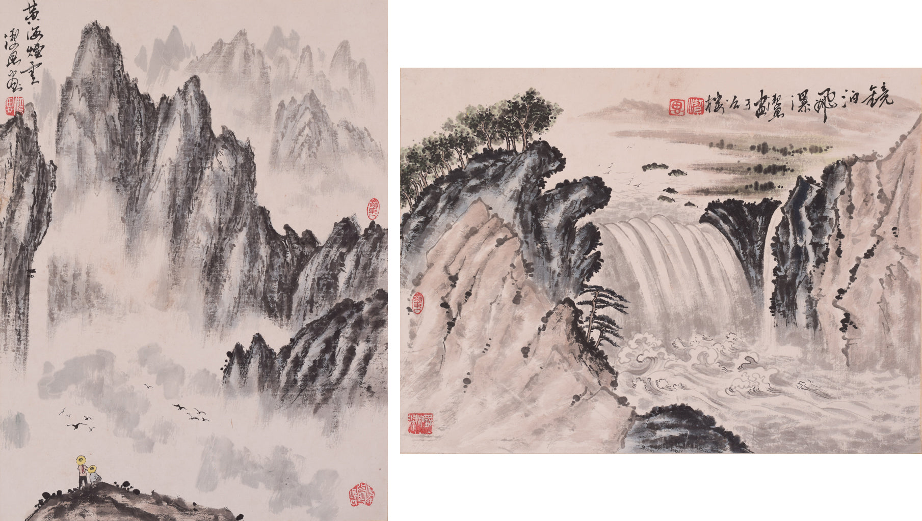 Pair - Chinese Watercolour Landscapes - Modern Decorative