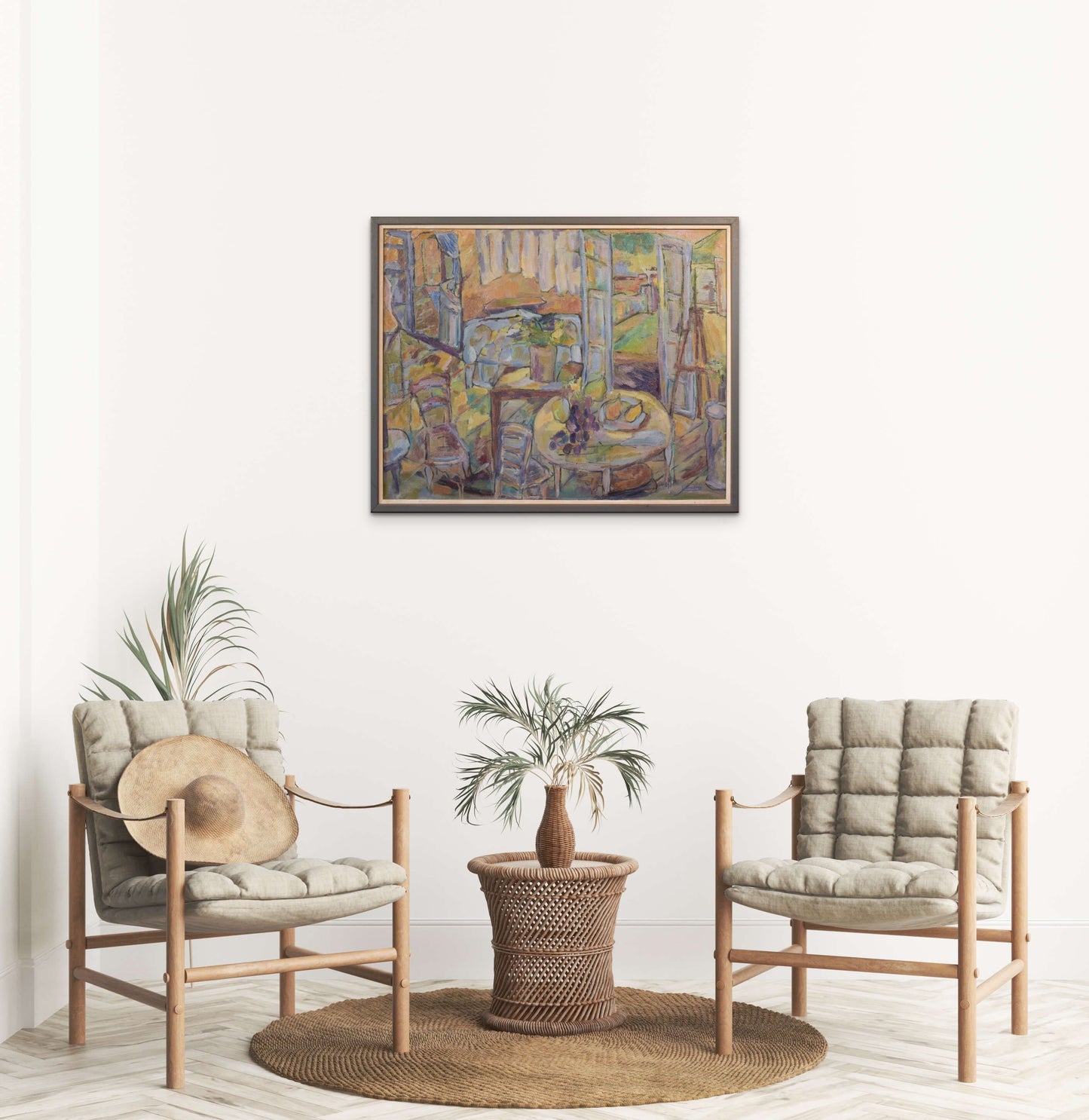 Fauve Interior and Garden Scene - Oil on Canvas