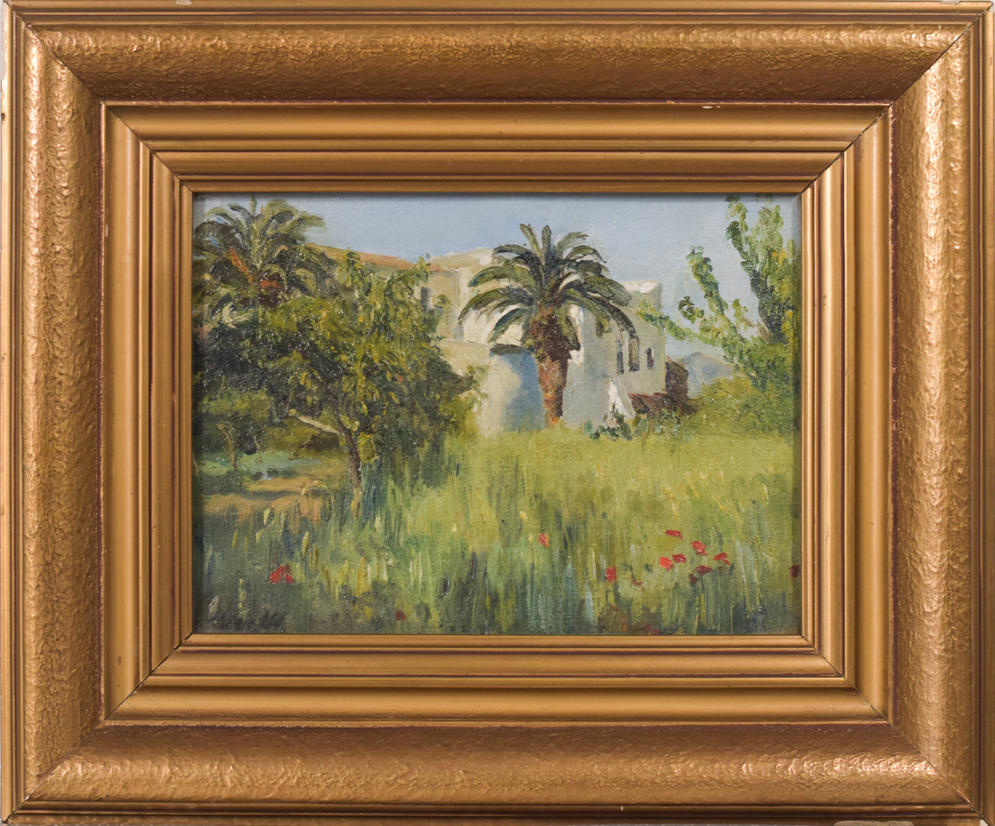 Impressionist Oil of Villa and Palm Trees - Modern Decorative