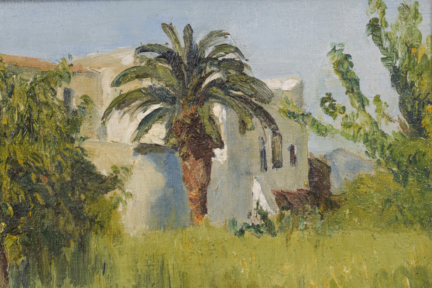 Impressionist Oil of Villa and Palm Trees - Modern Decorative
