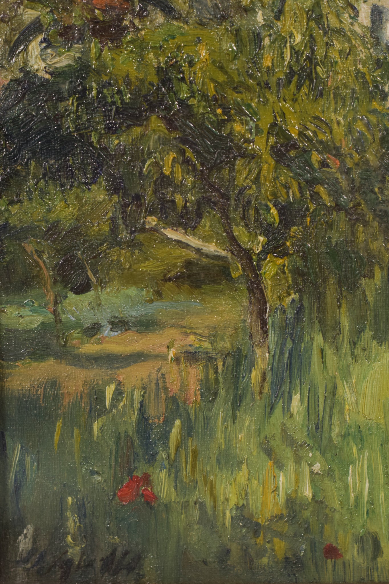 Impressionist Oil of Villa and Palm Trees - Modern Decorative