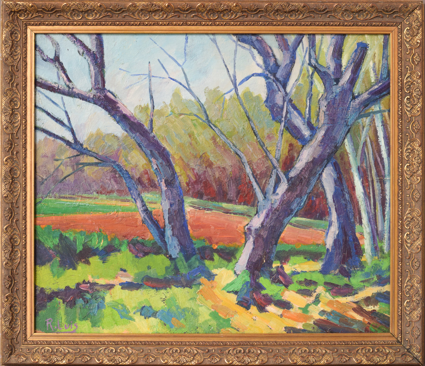 Follower of the Fauves Movement. Trees in a field. Oil on board.