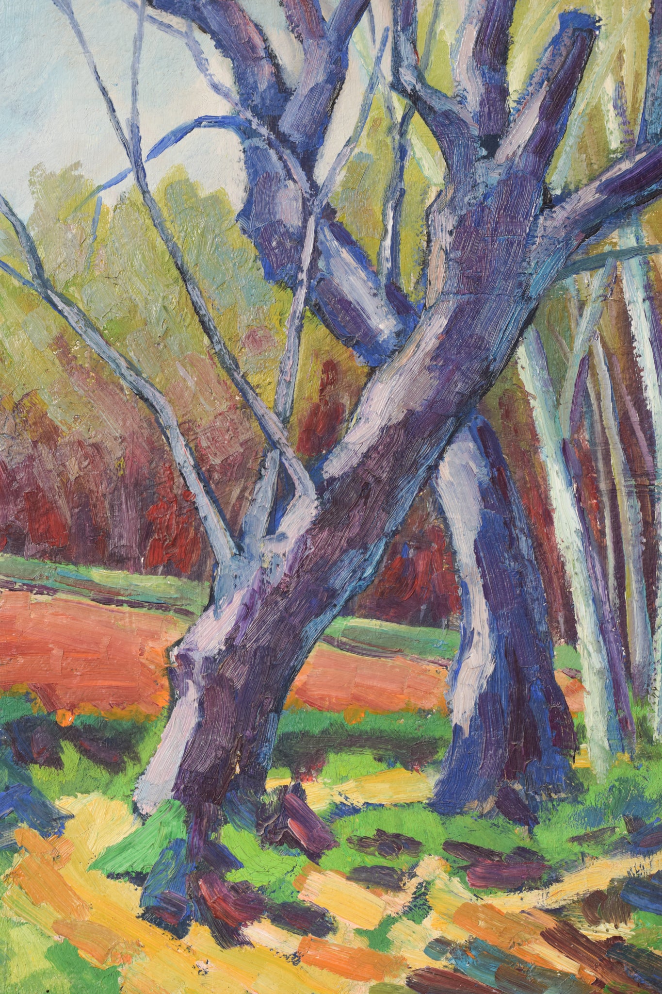 Follower of the Fauves Movement. Trees in a field. Oil on board.