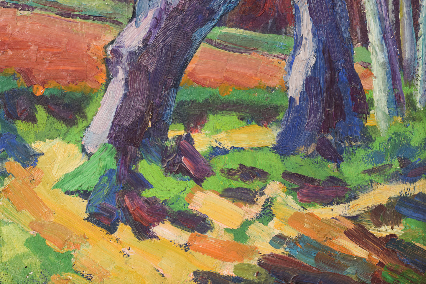 Follower of the Fauves Movement. Trees in a field. Oil on board.