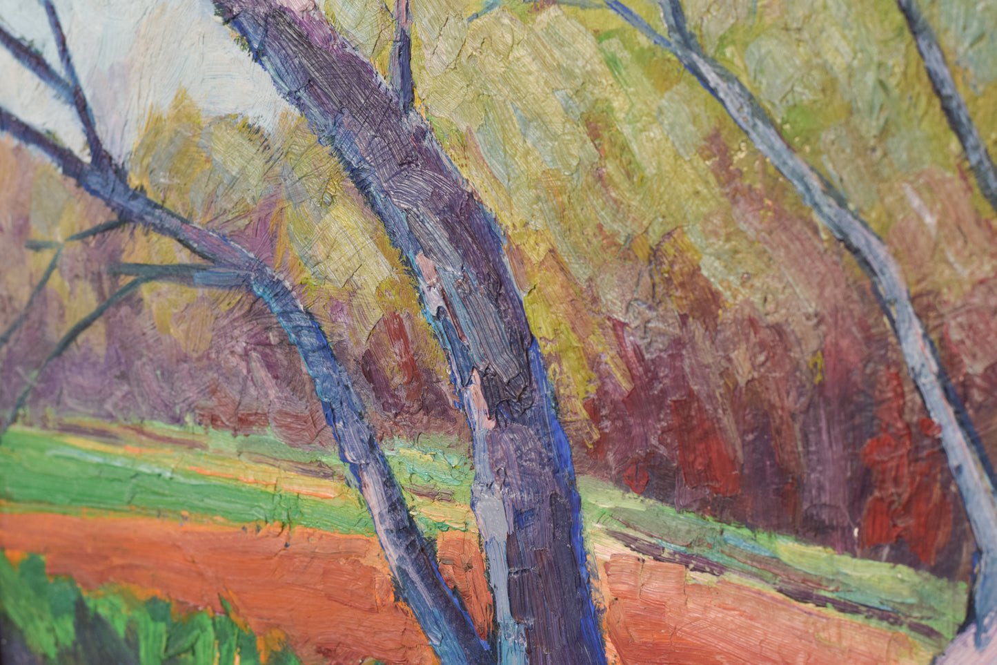 Follower of the Fauves Movement. Trees in a field. Oil on board.