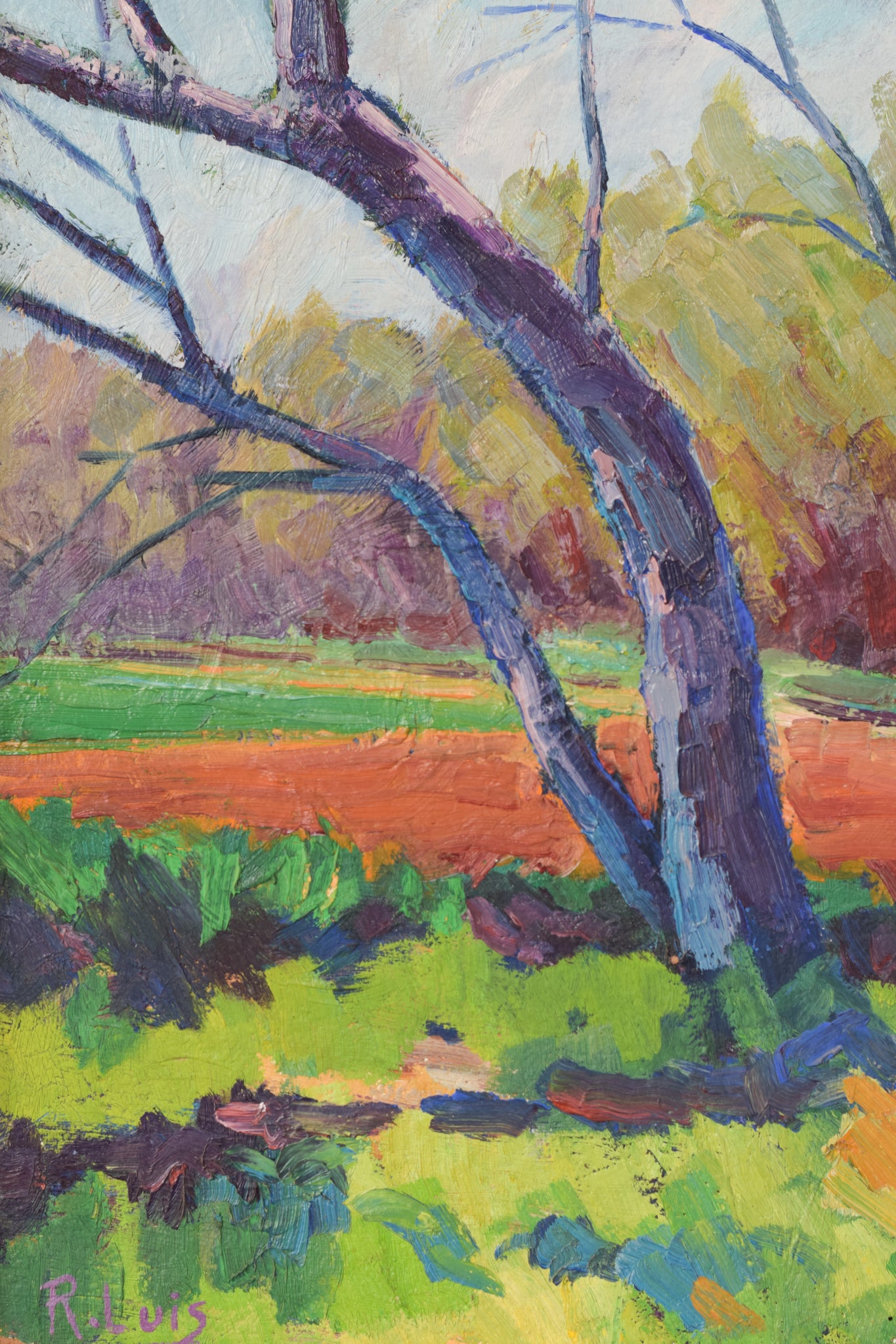 Follower of the Fauves Movement. Trees in a field. Oil on board.