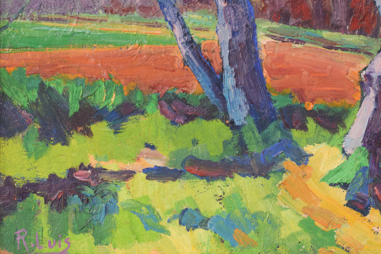 Follower of the Fauves Movement. Trees in a field. Oil on board.
