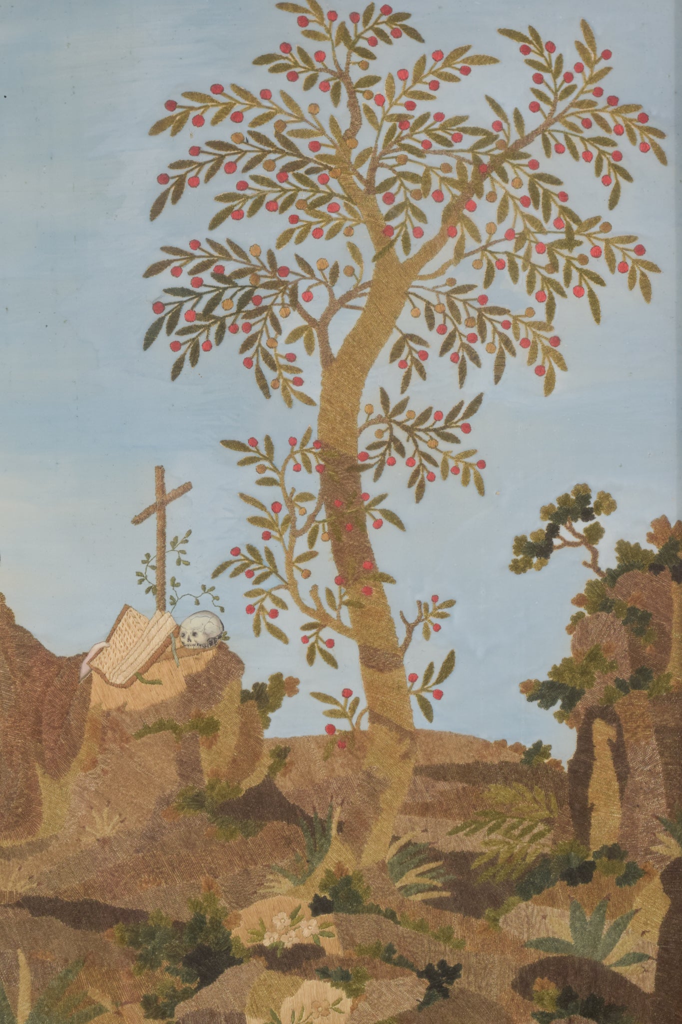 Magnífica pintura de tapiz religioso enmarcado