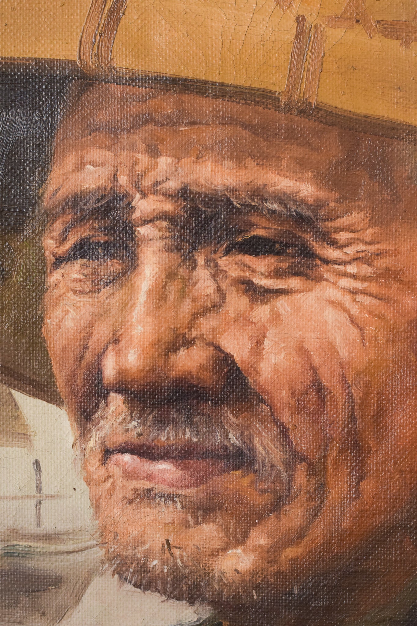 Elderly Fisherman in Straw Hat by S. Chen