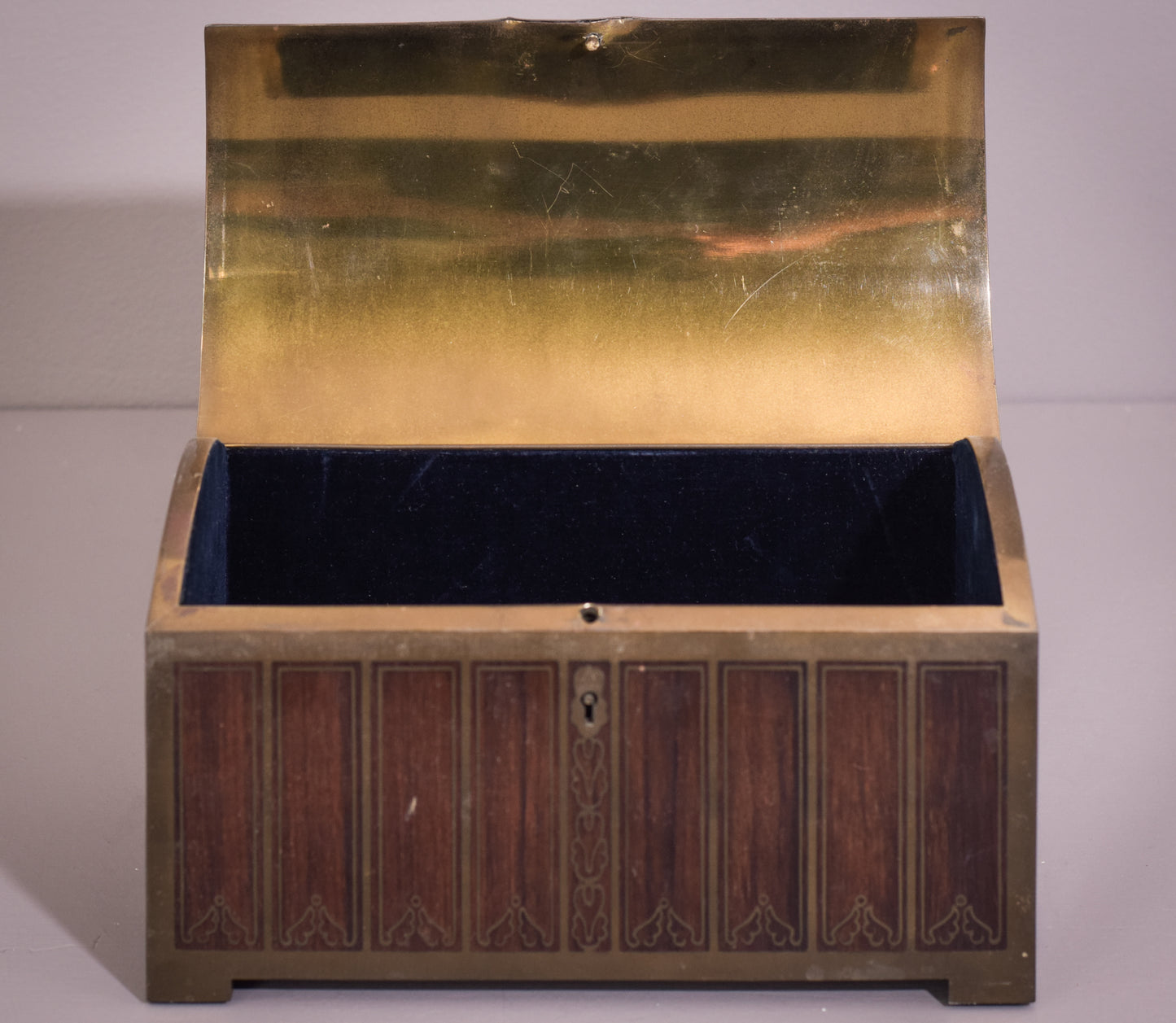 Art Nouveau Wooden Box with Brass Inlay
