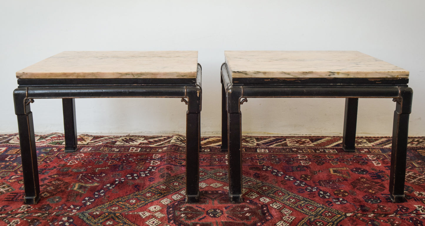 Pair of Lacquered 19th/20th Century Marble Topped Tables - Modern Decorative