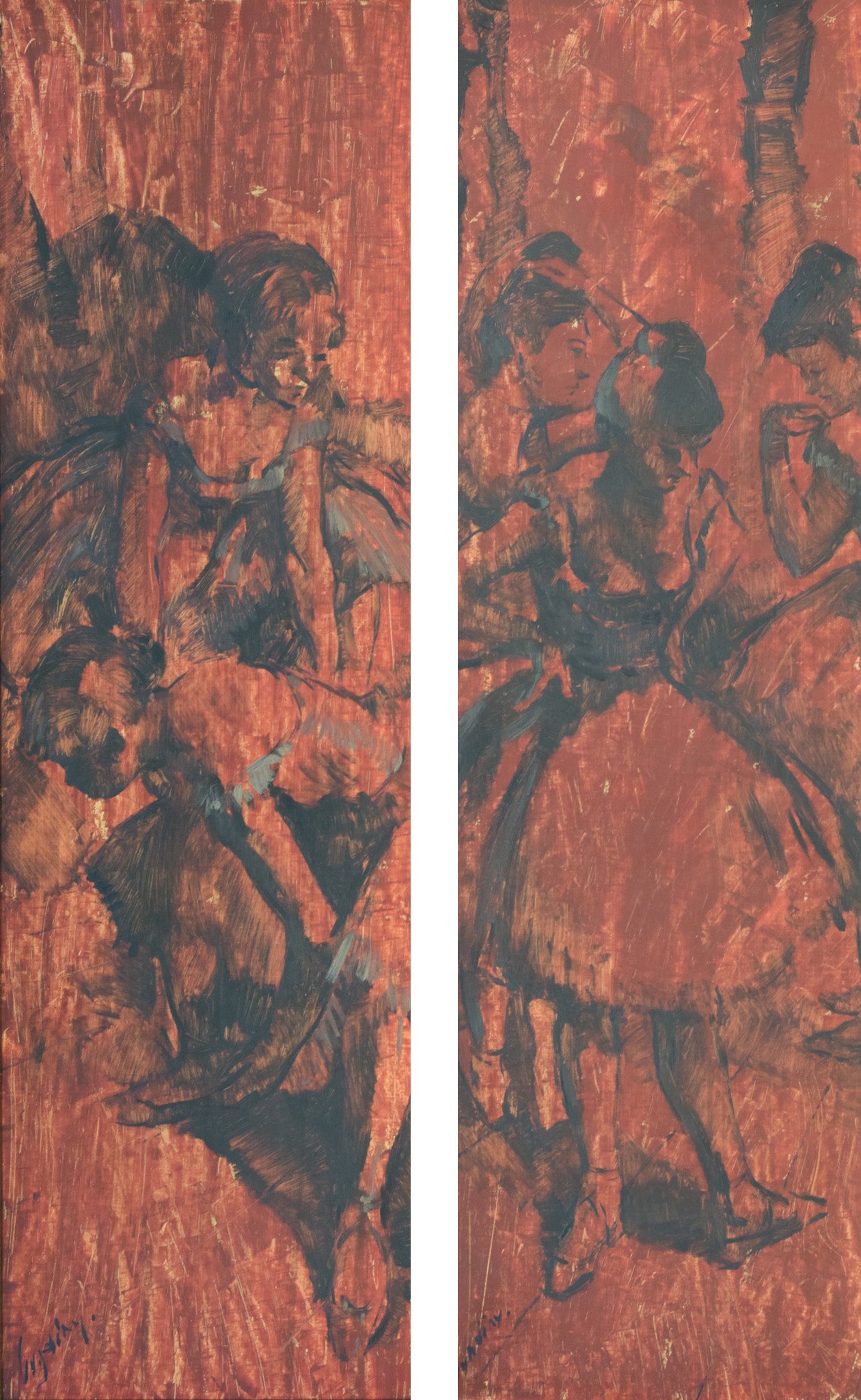 Two Paintings of Ballet Dancers in the Style of Edgar Degas - Modern Decorative