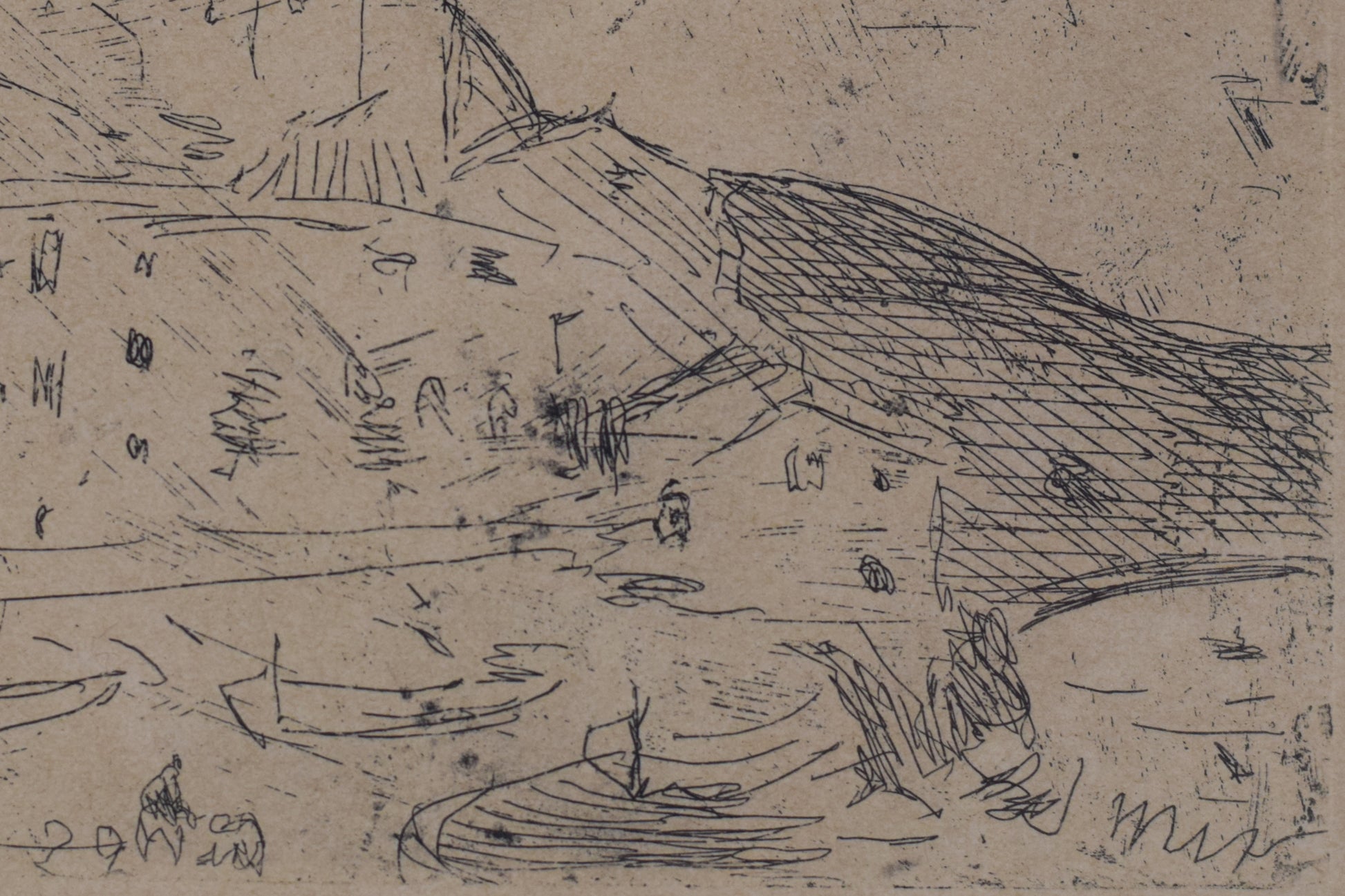 Joaquin Mir Trinxet - Fishing Village - Etching, 1929 - Modern Decorative