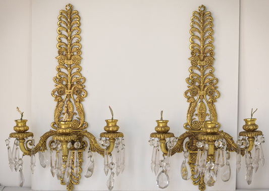 Two - Bronze and Cut Glass Wall-Mounted Chandeliers - Modern Decorative