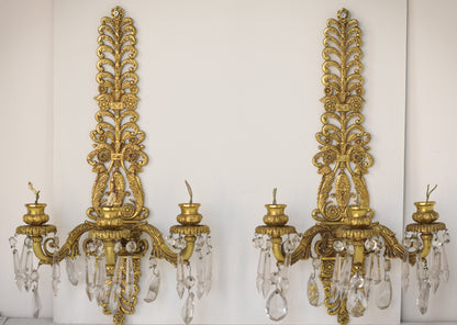Two Golden Wall-Mounted Chandeliers