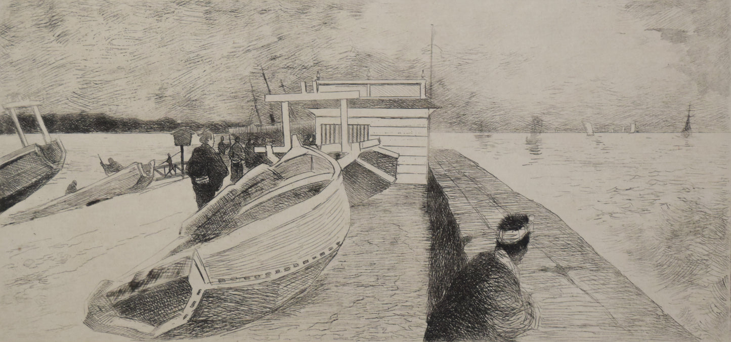 Impressionist Etching of a Japanese or Tahitian Harbour