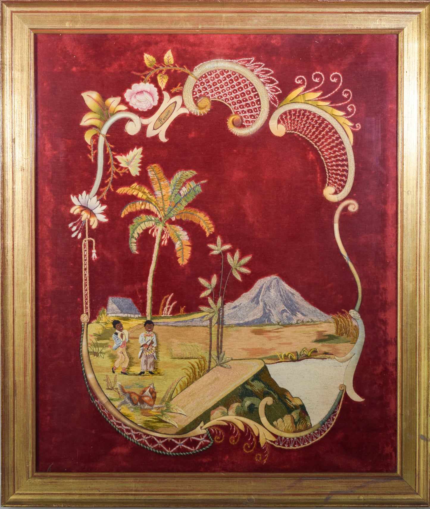 Framed Embroidery of Oasis and Mountain_Frame