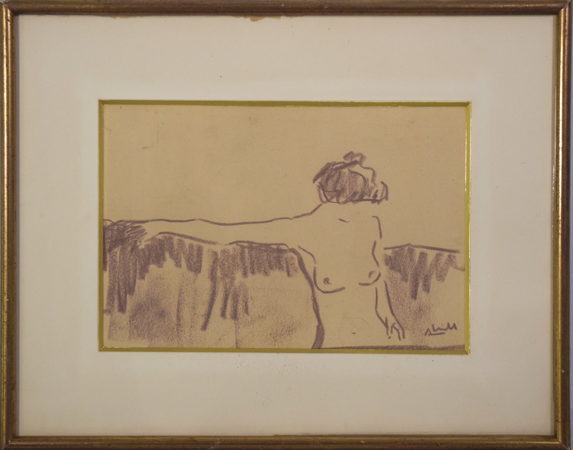 'Naked Woman Sitting' in the style of Egon Schiele_Framed