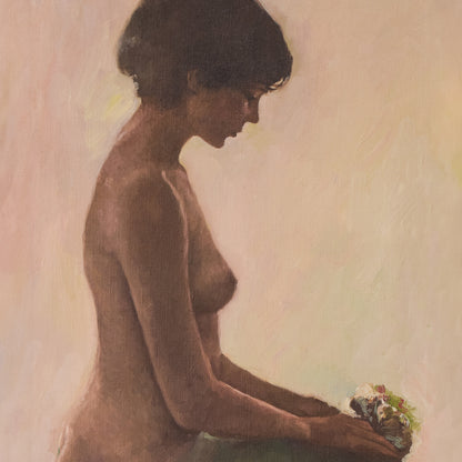 Female Nude Study with Bouquet of Flowers