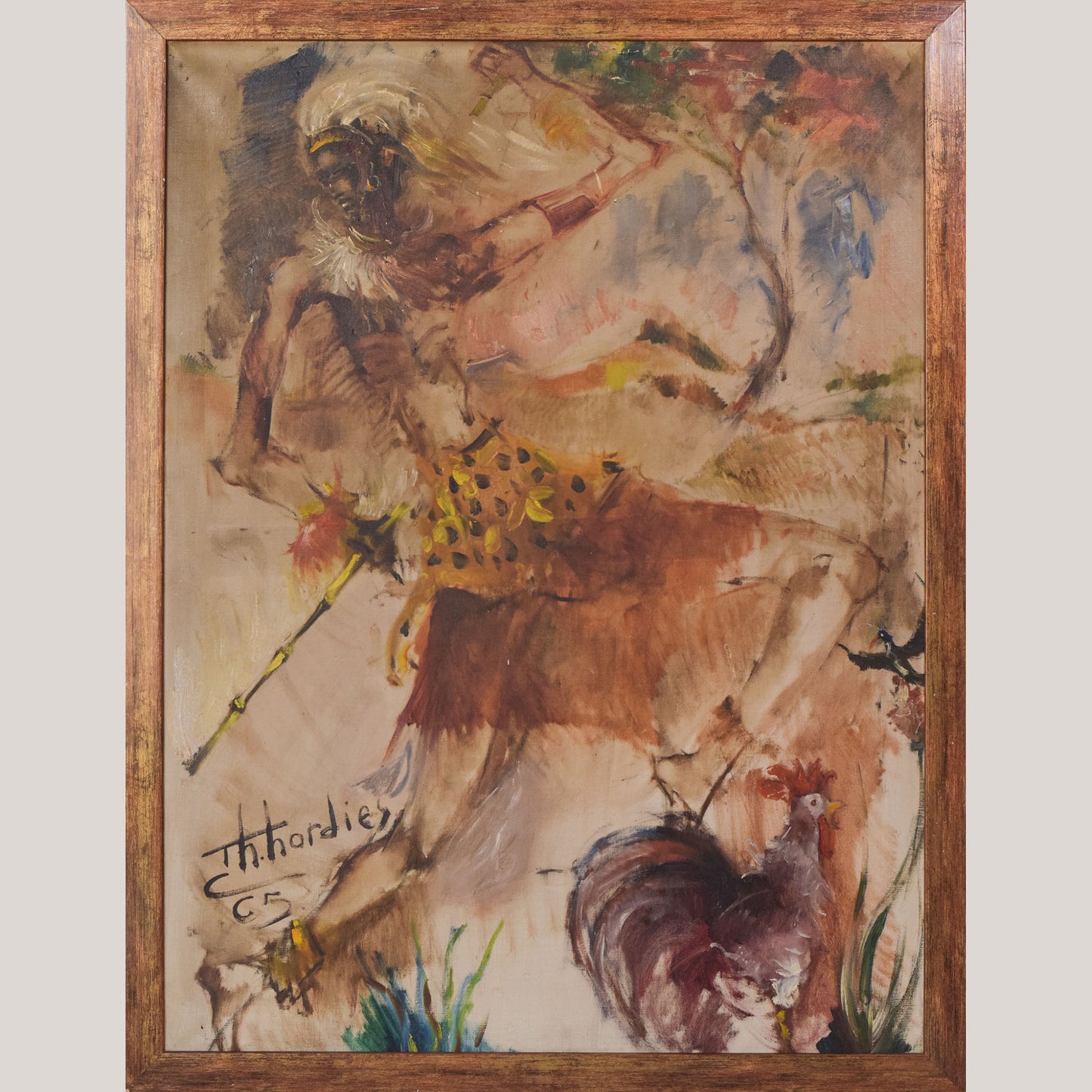 Mid Century - African Dancing Warrior with Cockerel