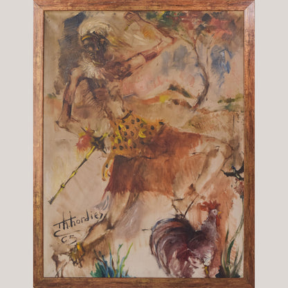 Mid Century - African Dancing Warrior with Cockerel