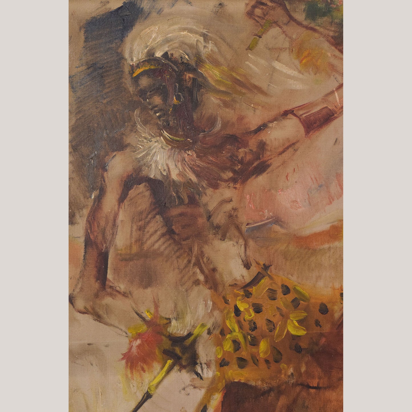 Mid Century - African Dancing Warrior with Cockerel