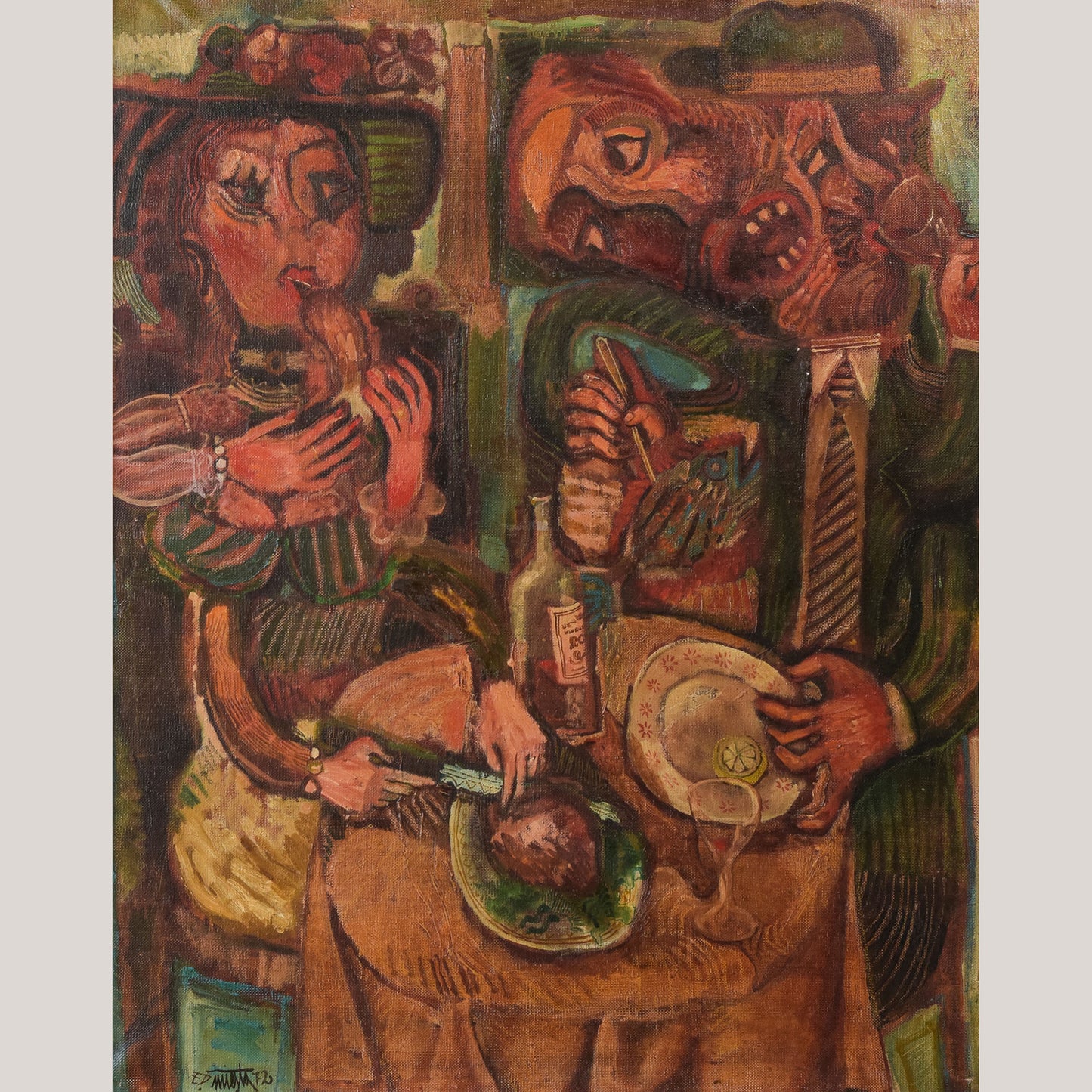 Couple Having Lunch - Oil on Canvas