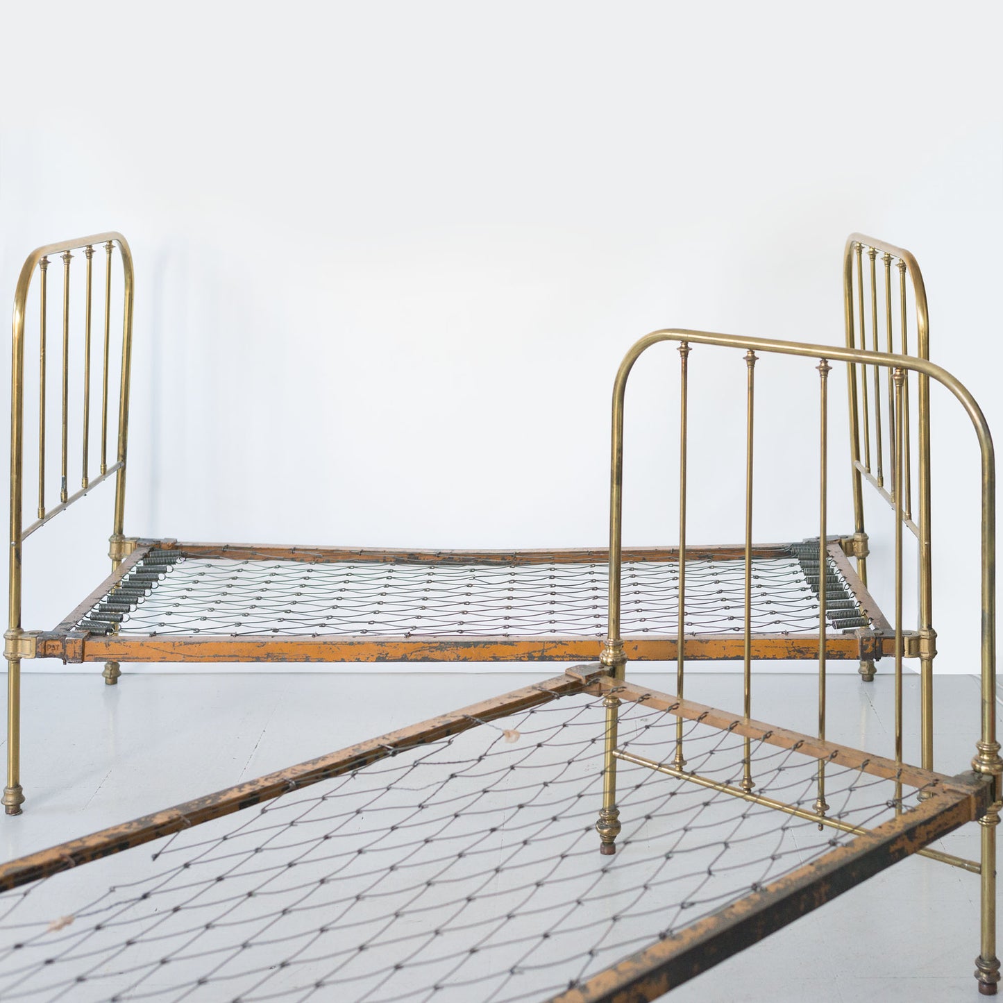 Pair of Antique Edwardian Brass Twin Beds