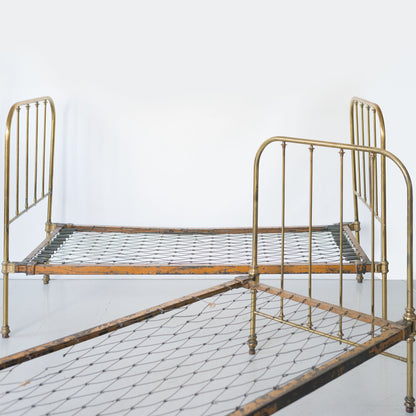 Pair of Antique Edwardian Brass Twin Beds