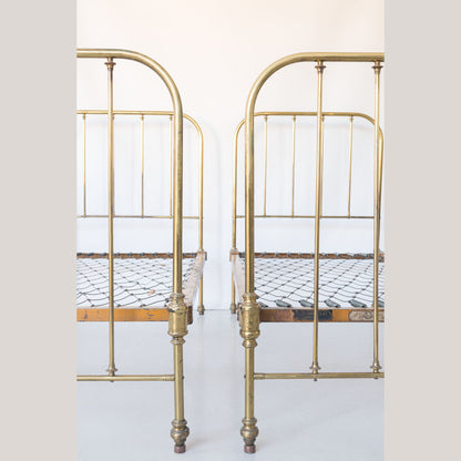 Pair of Antique Edwardian Brass Twin Beds