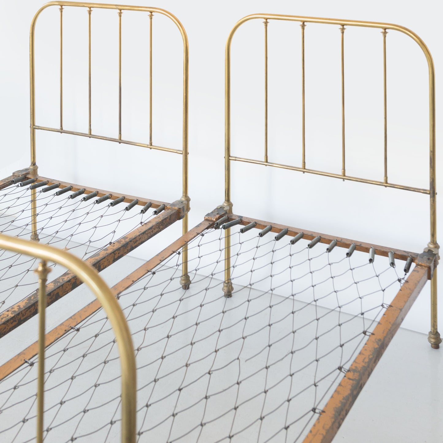 Pair of Antique Edwardian Brass Twin Beds