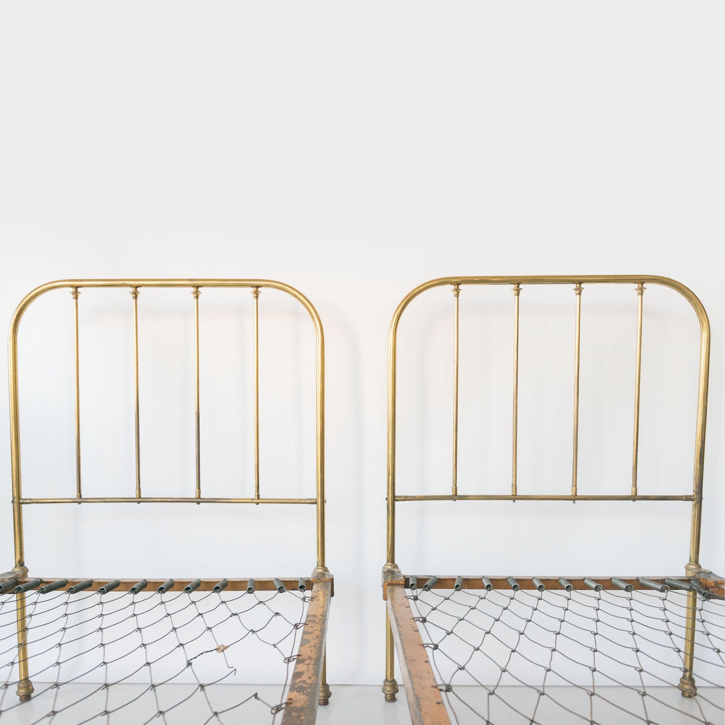 Pair of Antique Edwardian Brass Twin Beds