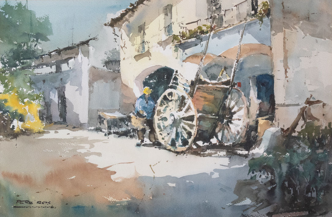 Pere ROS - Impressionist Watercolor Sketch - A Man and His Cart